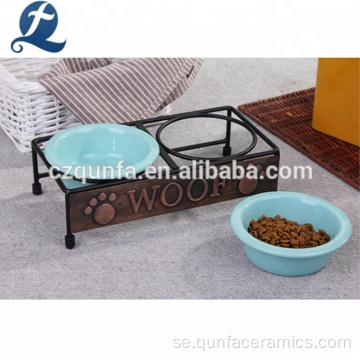 Blue Ceramic Dog Food Water Feeder Pet Bowls